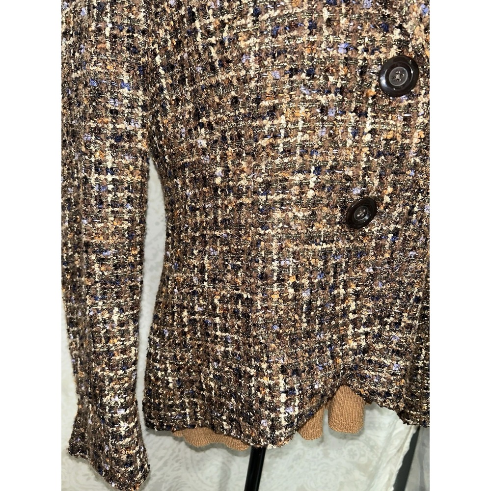 Coldwater Creek Women's Jacket 12 Brown Ribbon Weave Blazer And Mock Neck LS - Picture 5 of 12